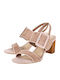 Marco Tozzi Leather Women's Sandals Beige with Chunky Medium Heel