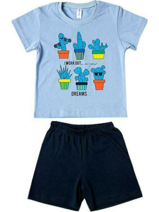 Dreams by Joyce Set Top & Bottom Kids Summer Pyjamas Light Blue