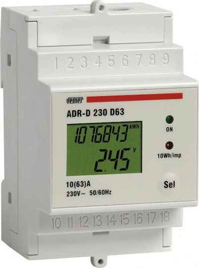Vemer ADR-D 230 D63 Energy Analyzer Electric Panel Digital Rail Single-phase Wi-Fi Energy Analyzer Rail Single-phase with LCD Screen