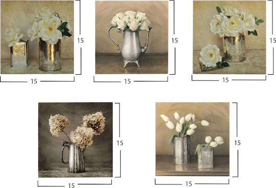 HomeMarkt Flowers Fünffach Gemälde Hölzernes 75x15cm