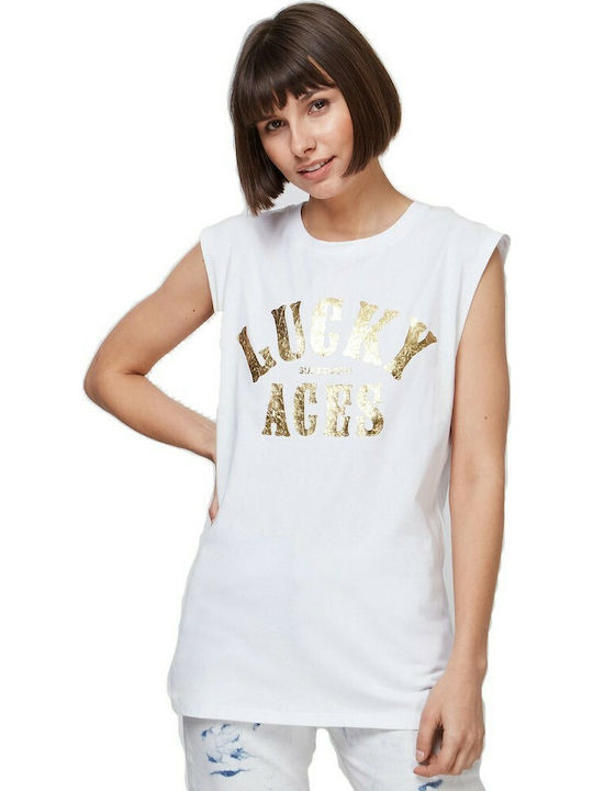 Military Women's Summer Cotton Sleeveless Top with V-Neck White