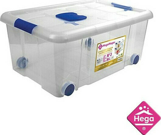 Hega Hogar Plastic Cutie de depozitare cu roti si capac Transparent 59x40.5x25.7cm 1buc