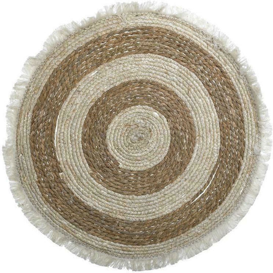 Inart Jute Rug Round Summer from Jute with Fringes Beige