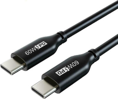 Cabletime CM60 PD60W Regular USB 2.0 Cable USB-C male - USB-C male Μαύρο 1m