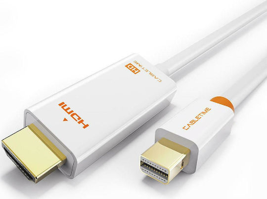 Cabletime Cable DisplayPort male - mini DisplayPort male 1080p 1.8m Λευκό