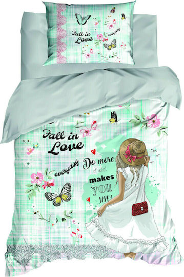 Flamingo Комплект чаршафи Единично Памучни Olivia Зелен 160x250см 2бр