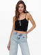 Only Damen Sommer Crop Top Baumwolle mit Trägern Schwarz