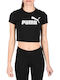 Puma Essentials Slim Logo Women's Athletic Crop Top Short Sleeve Black