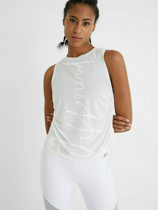 Desigual Drawstring Women's Athletic Blouse Sleeveless White