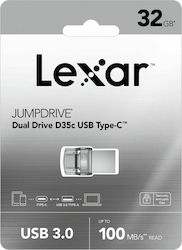 Lexar JumpDrive Dual Drive D35c 32GB USB 3.0 Stick με σύνδεση USB-A & USB-C Ασημί