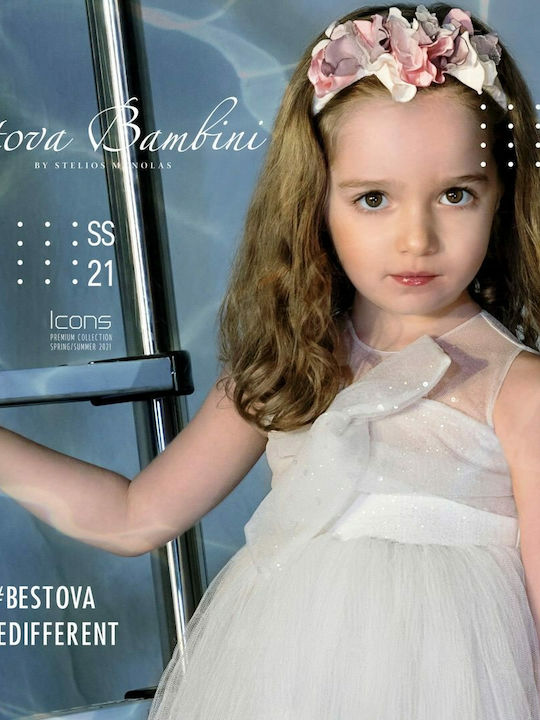 Stova Bambini Ecru Baptism Clothing Set with Hair Accessories & Dress made of Tulle 2pcs