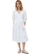 Neila Sommer Midi Kleid Wickel Weiß
