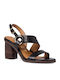 Tamaris Leather Women's Sandals Black with Chunky Medium Heel