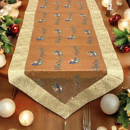 Linea Home Christmas Tablecloth Runner Fabric Gold L170xW45cm.