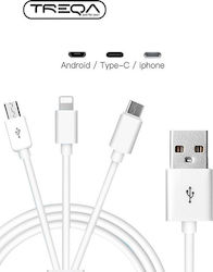 Auto Gs CA-841 Regular USB to Lightning / Type-C / micro USB 1.2m 5A Cable White (99516)