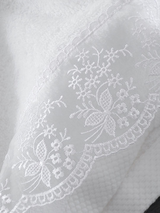 Rythmos Olivine Set Handtücher für Bräute mit 2 Kissenbezügen mit Spitze Λευκές x