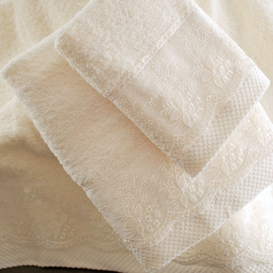 Rythmos Olivine Bridal Towel Set 3pcs with Lace Ecru