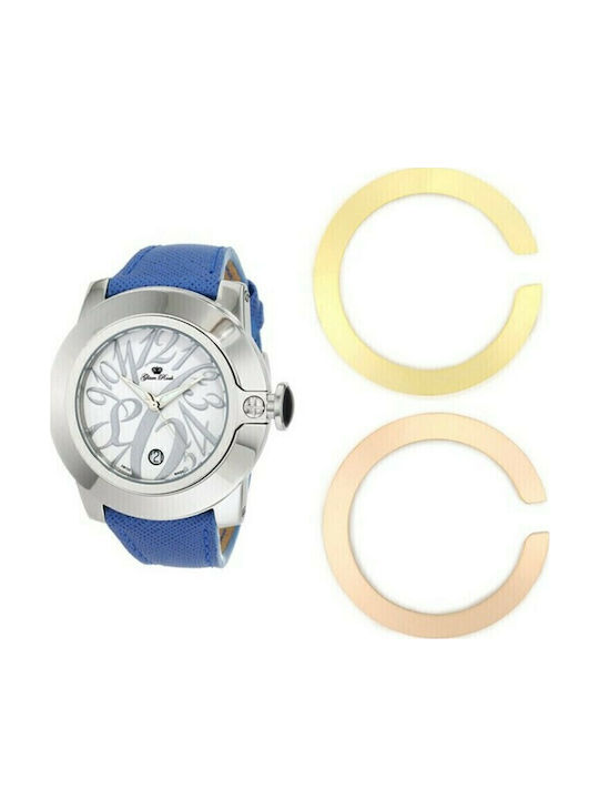 Glam Rock Γυναικείο Ρολόι 44mm Μπαταρίας με Μπλε Δερμάτινο Λουράκι