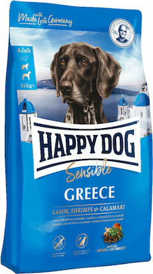 Happy Dog Sensible Greece 1kg Trockenfutter ohne Gluten für erwachsene Hunde mittlerer & großer Rassen mit Lamm, Reis und Fisch