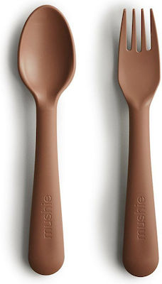 Mushie Βρεφικό Σετ με Πιρούνι Fork & Spoon από Σιλικόνη Caramel 2τμχ