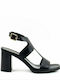Sante Leather Women's Sandals Black with Chunky High Heel