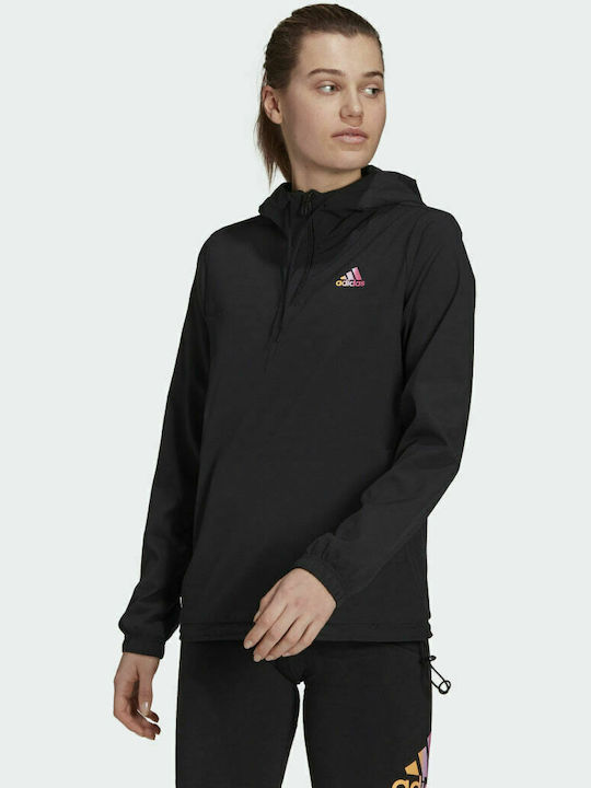 Adidas Essentials Gradient Anorak Γυναικείο Φορετό Αθλητικό Μπουφάν Μαύρο