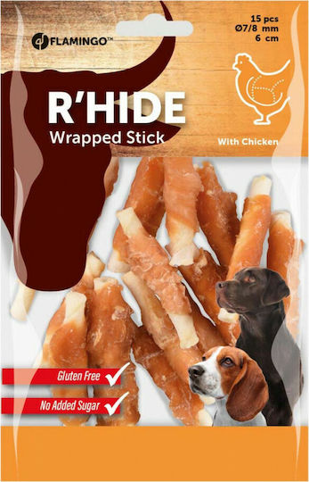 Flamingo Rawhide Wrapped Dog Stick Treats Small Breeds with Chicken 6cm 100gr 15pcs 519634