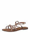 Tamaris Leather Women's Flat Sandals Anatomic in Gold Color