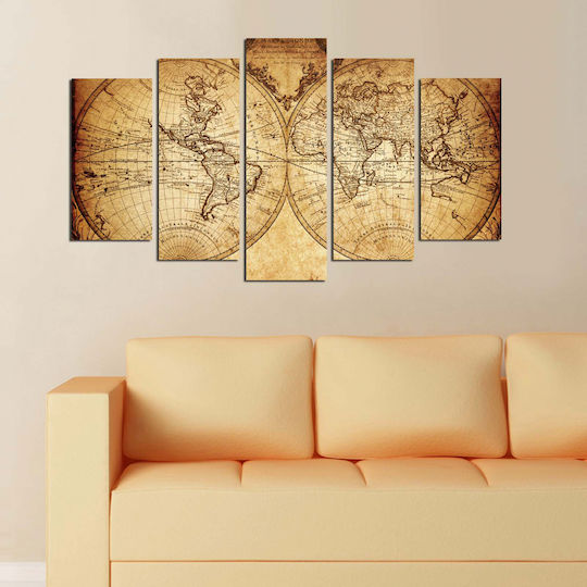 HomeMarkt Vintage World Map Πεντάπτυχος Πίνακας 100x60cm