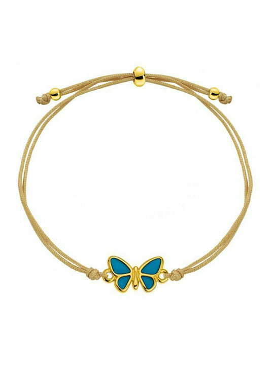 24K gold plated cord and brass bracelet with butterfly AA25055