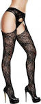 Baci Lingerie Lace Crotchless Suspenderhose Black