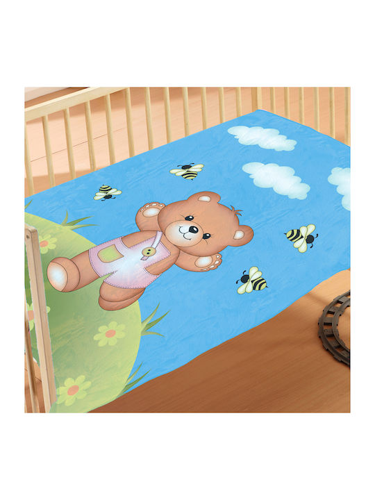 Dimcol Blanket Cot Teddy Bear Velvet Blue 110x1...