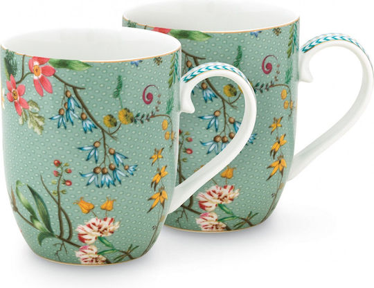 PiP Studio S/2 Jolie Flowers Μικρή Κούπα από Πορσελάνη Μπλε 145ml 2τμχ