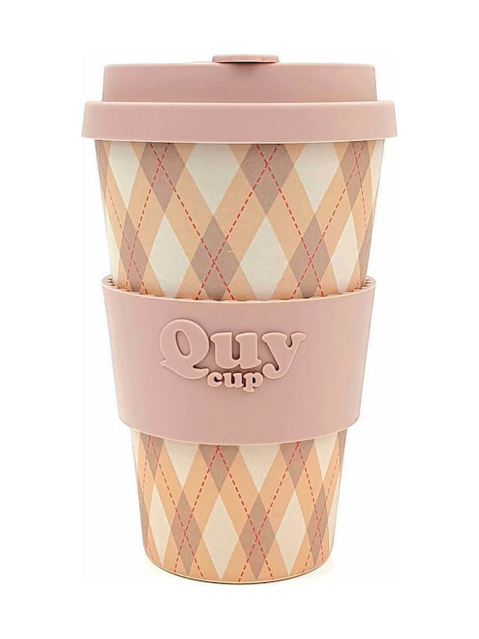 QuyCup Sweater Cană Bambus cu Capac Roz 400ml 1buc