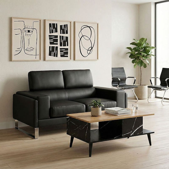 Shea Cu două locuri Canapea Piele ecologică Negru / Inox 158x80x87cm.