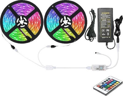 Waterproof LED Strip Power Supply 12V RGB Length 10m Set with Remote Control and Power Supply SMD5050