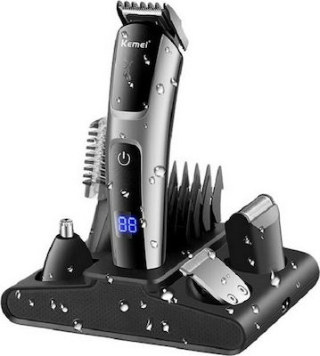Kemei Set Wiederaufladbare Haarschneidemaschine Silber KM-675