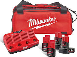 Milwaukee Σετ 4 Μπαταριών Εργαλείου 12V με Φορτιστή M12 NRG-424B