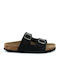 Adam's Shoes Leather Women's Flat Sandals Anatomic In Black Colour