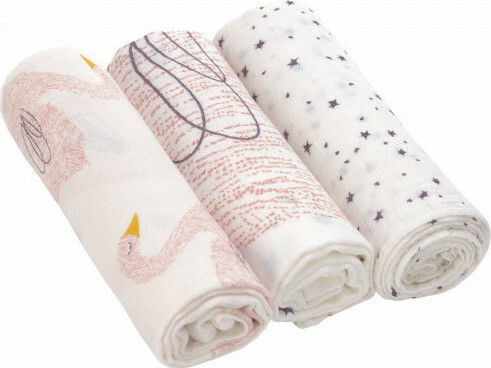 Laessig Little Water Swan Прегръщащи Пелени Розов 80x80см. 3бр