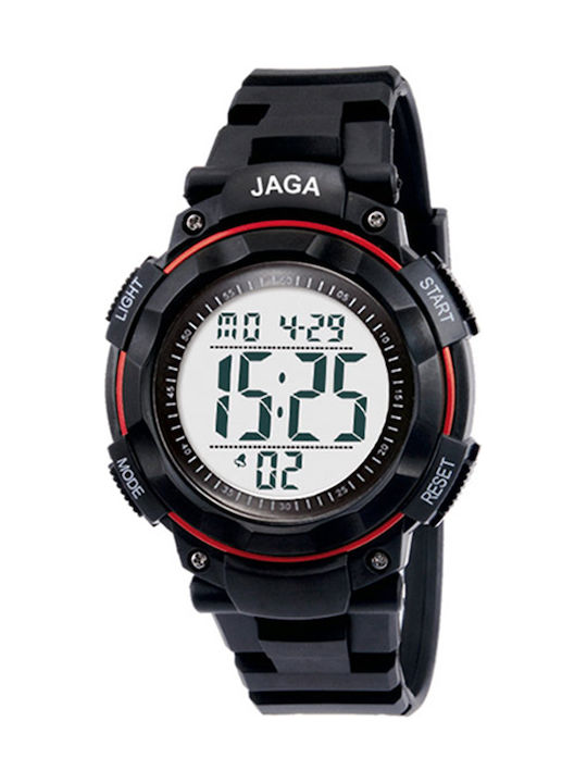 Jaga Digital Herrenuhr 44mm Batterie mit Kautschukarmband Black/Red