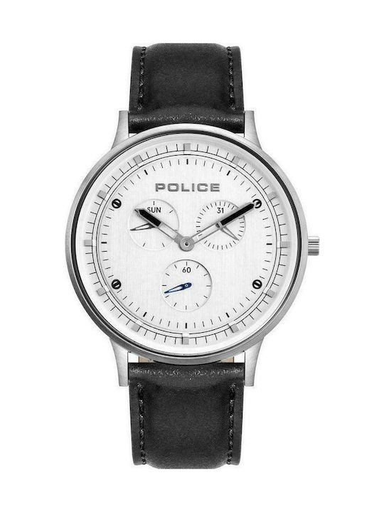 Police Watch Chronograph Battery with Black Leather Strap