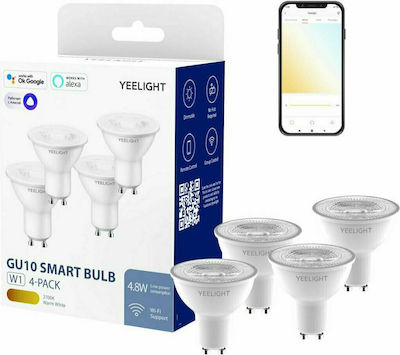 Yeelight 4-Pack Smart Λάμπες LED 4.8W για Ντουί GU10 Θερμό Λευκό 350lm Dimmable 4τμχ