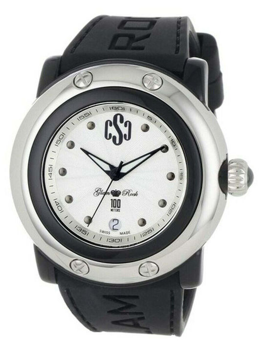 Glam Rock Damen Uhr mit Schwarz Kautschukarmband