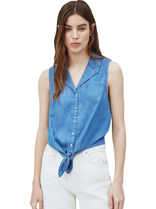 Bay Knot Women's Denim Sleeveless Shirt Blue