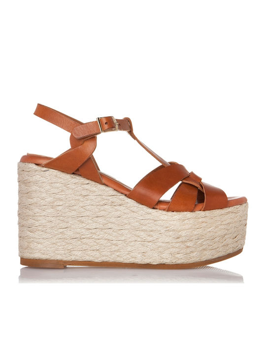 Women's Leather Ankle Strap Platforms Tabac Brown