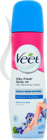 Veet Hair Removal Body Cream Silky Fresh Spray On Suitable for Sensitive Skin 150ml