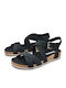 Malibu Waves Leather Women's Flat Sandals Anatomic with Strap in Black Color