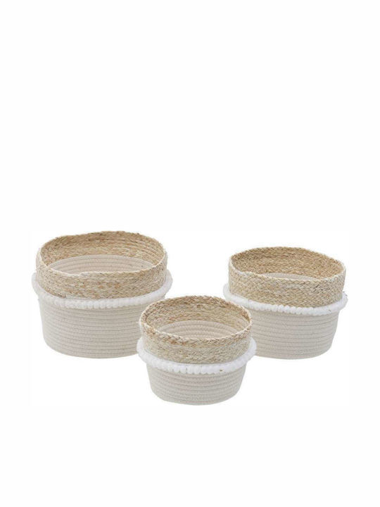 Inart Set Decorative Baskets Wicker White Beige 28x28cm 3 Pieces