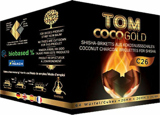 Tom Coco Gold 26mm Coals Hookah Charcoal Narghile 1kg 64pcs